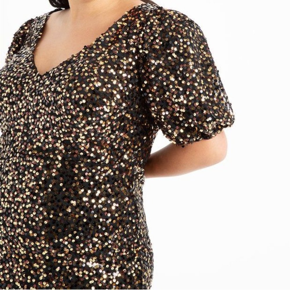 Eloquii Puff Sleeve Sequin Dress with Flounce - Picture 2 of 4